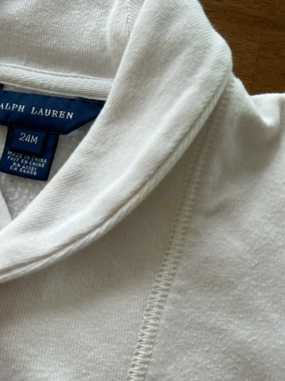 Ralph Lauren - Girls Cream Ruffle-Hem Pullover Top w/ Fleece Lining - 24 mo.